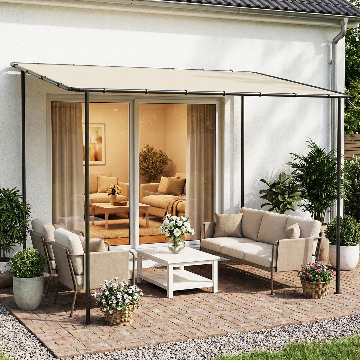 PERGOLA Metall Polyester Cremeweiß - Creme/Schwarz, Textil/Metall (180/230/300cm) - Outsunny