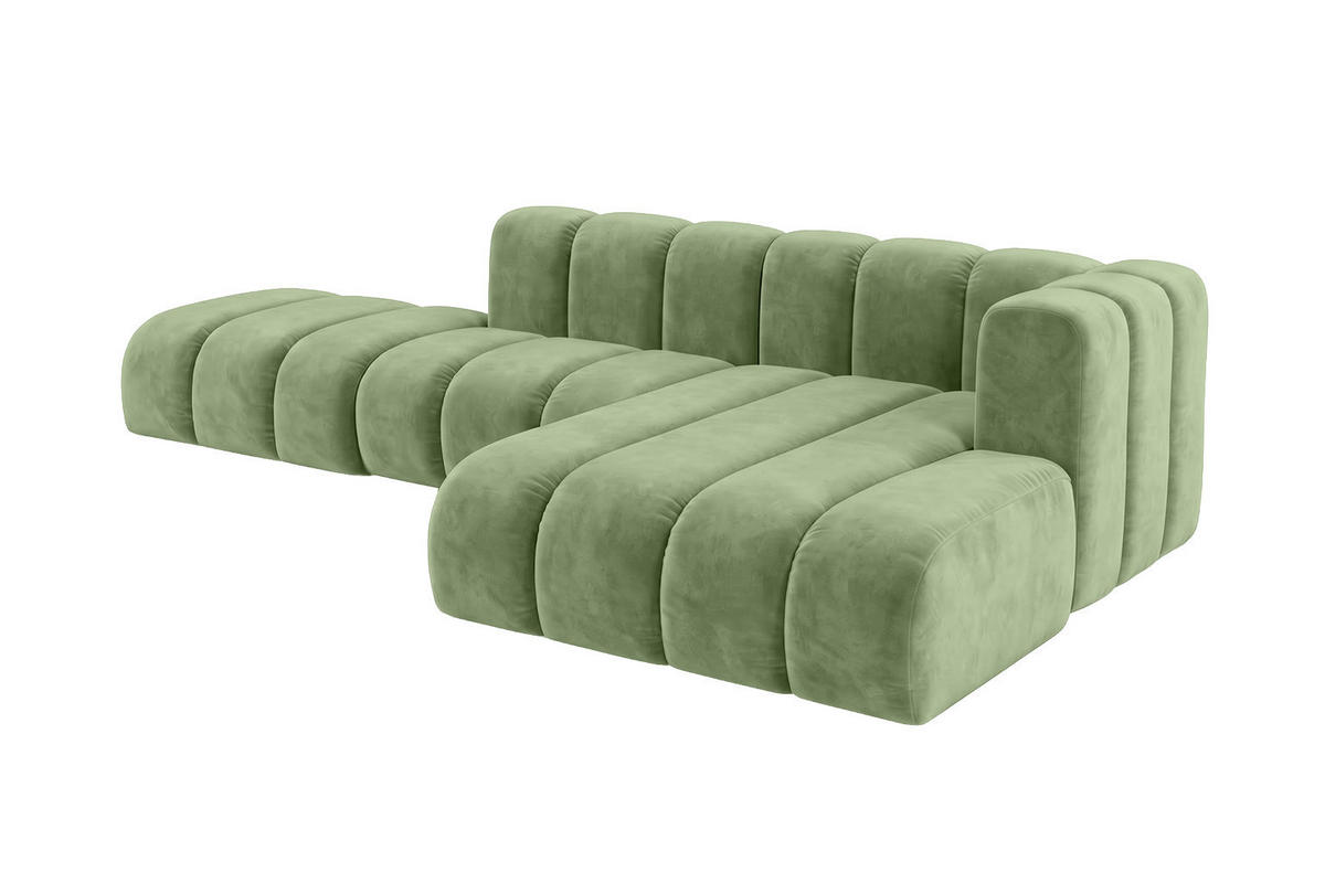 ECKSOFA Modulares In L-Form Mit Hocker, Velvet-Stoff Riviera, Olive, Rechts, GRAND Mini - Grün, Holz (295/179cm) - Kaiser Möbel