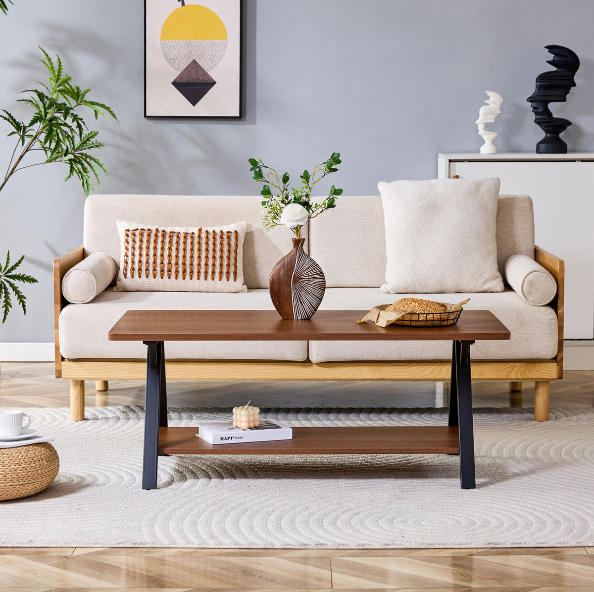 COUCHTISCH 110/57/44.5 cm in Walnuss aus MDF mit Stauraumregal - Walnussfarben, Holzwerkstoff (110/57/44.5cm) - OKMYHOME