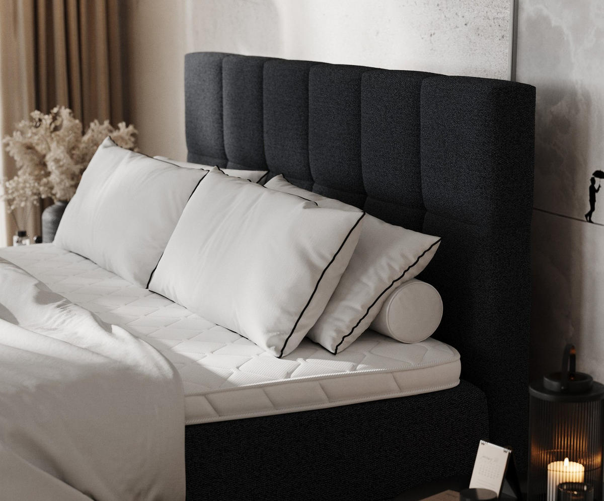 BOXBETT Savio 160/200 cm Anthrazit im Riva Stoff - Anthrazit/Schwarz, Holz/Holzwerkstoff (160/200cm) - AltaBeds