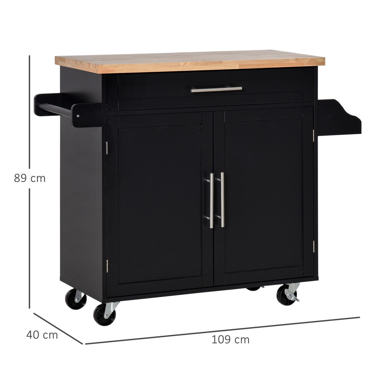 KÜCHENWAGEN, Schranktüren, Schublade, Gewürzregal, Rollen, schwarz - Multicolor, Metall (109/89/40cm) - FORIOUS