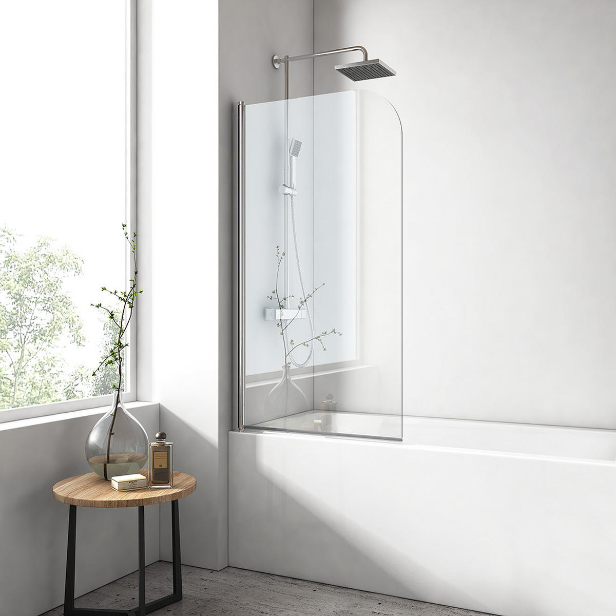 DUSCHWAND für Badewannen mit Schwenkfunktion Leicht zu Reinigen 140/90 cm - Transparent, Glas (90/140cm) - EMKE