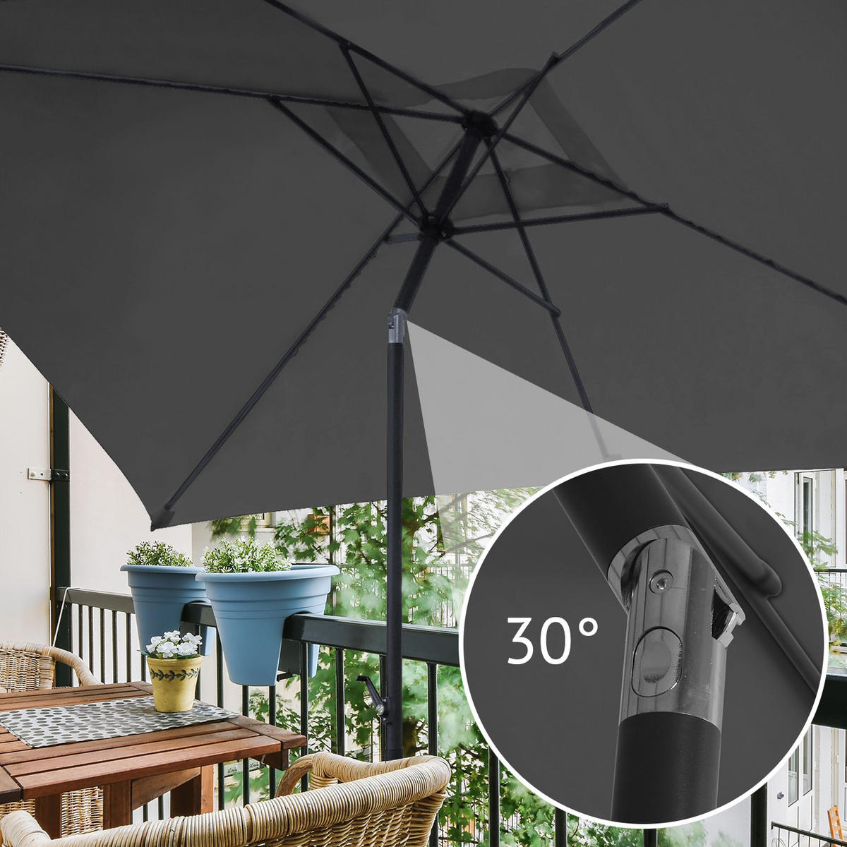 SONNENSCHIRM Set mit Ständer Dunkelgrau - Dunkelgrau, Textil (200/300cm) - SVITA