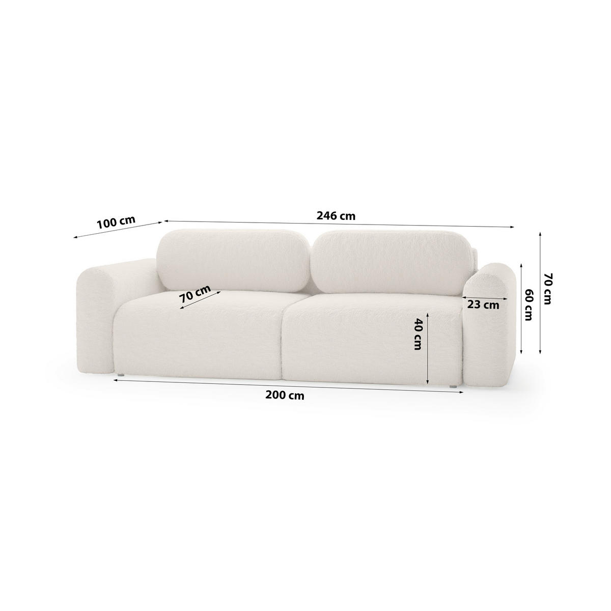 SOFA mit Schlaffunktion Thekla, Beige - Beige, Textil (246/70/100cm) - Fedve