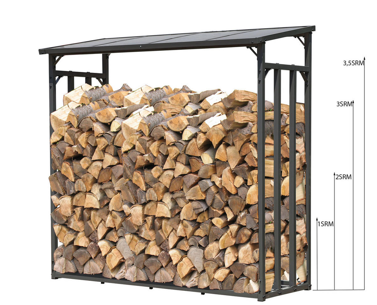KAMINHOLZREGAL Außen 185x70x185 cm Metall Anthrazit mit Wetterschutz 2,3 m³ / 3,5 SRM - Anthrazit/Schwarz, Metall (185/185/70cm) - QUICK STAR