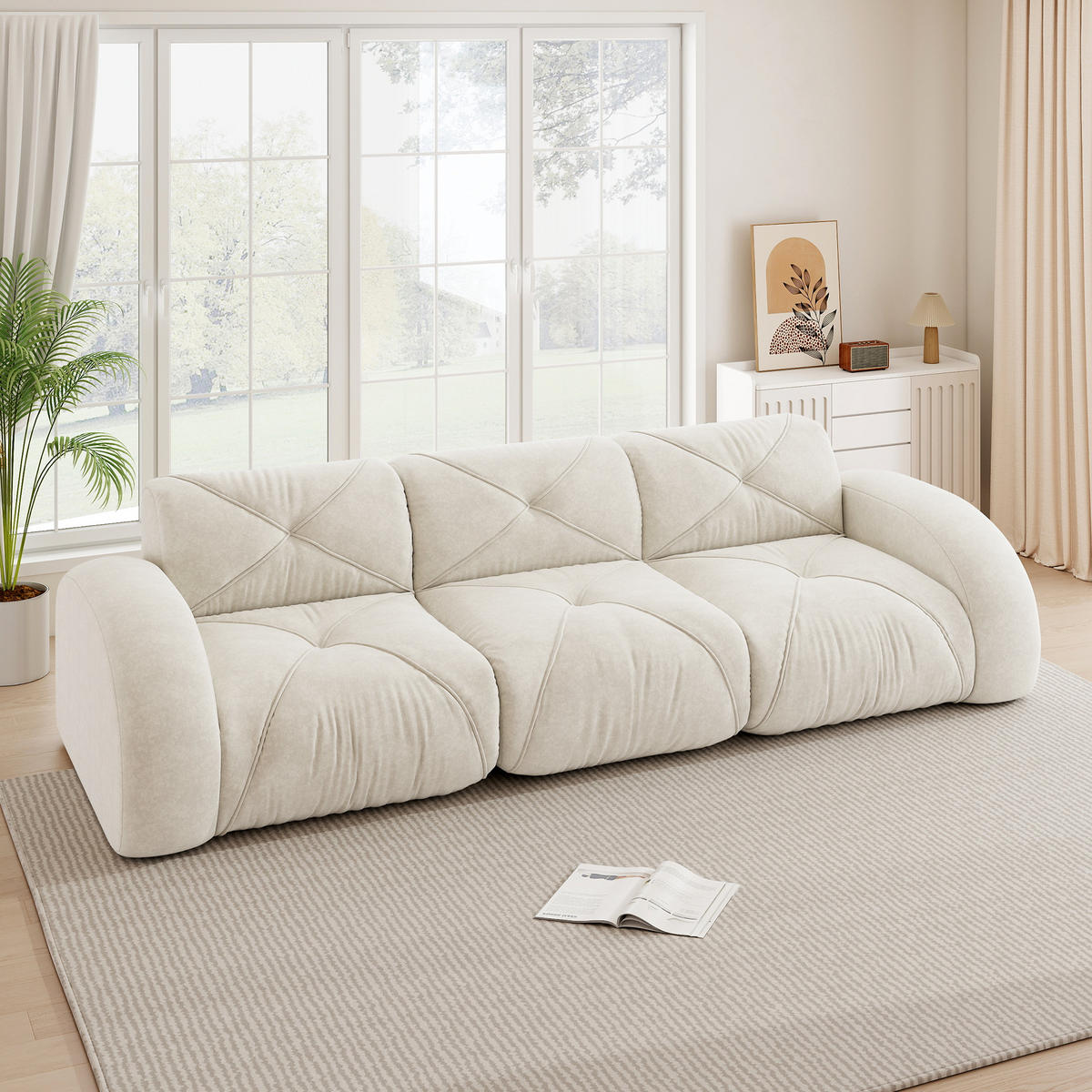 3-SITZER Sofa 281×95×76 cm Chenille rahmenlos modular, weiß - Weiß, Textil (95/76/281cm)