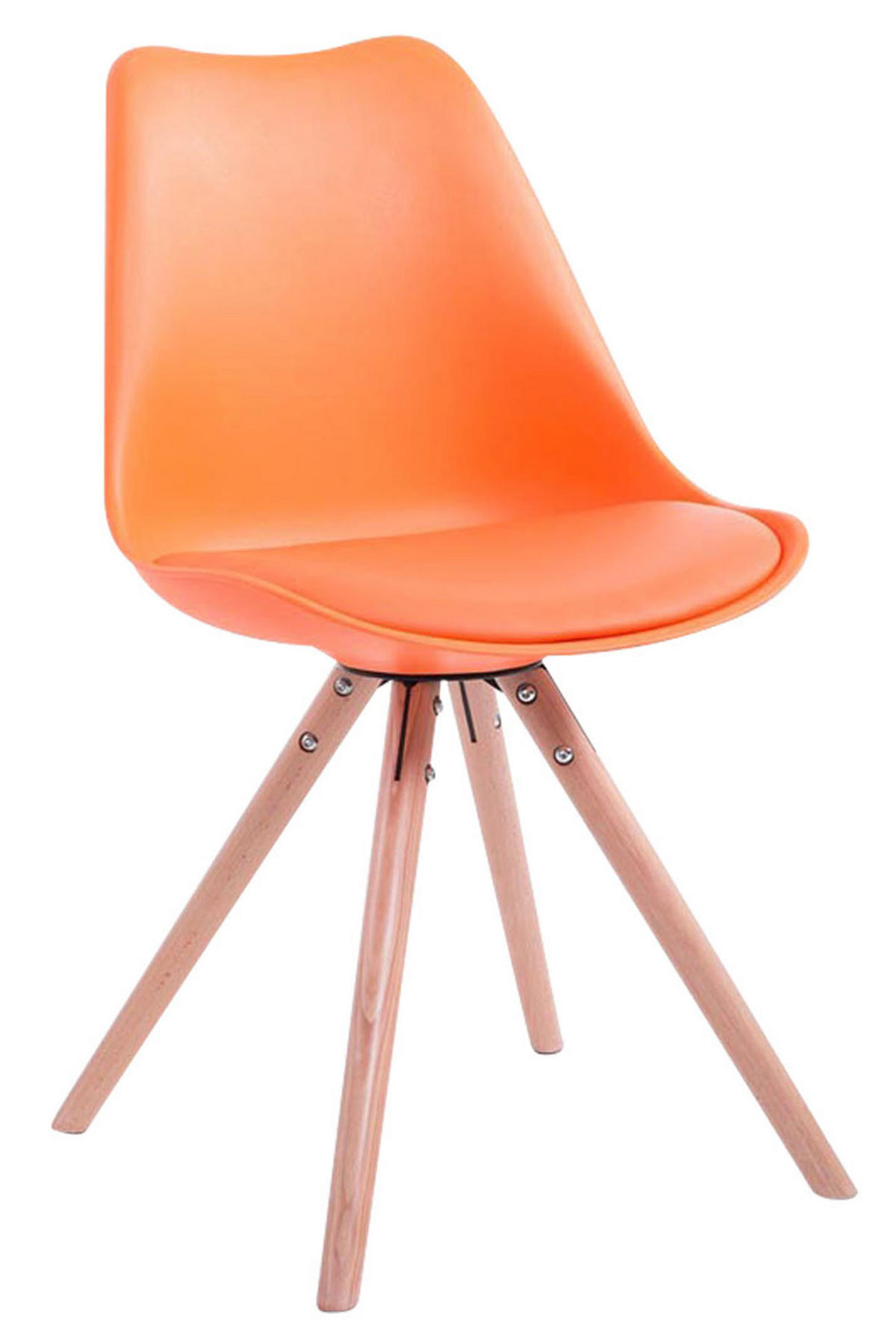 STUHL Lederlook orange - Eukalyptusholzfarben/Orange, Holz/Textil (48/83/56cm) - CLP