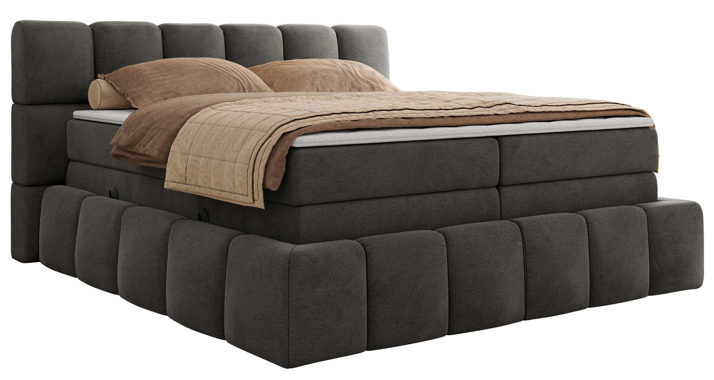 BOXSPRINGBETT NIRA KING 140/200 Dunkelgrau Velvet - H3 - Dunkelgrau, Holz/Textil (140/200cm) - MKS