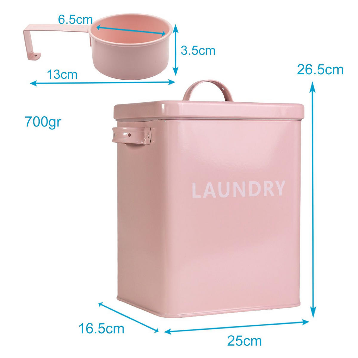 WASCHMITTEL AUFBEWAHRUNGSBOX mit Deckel und Dosierlöffel - Pink, Metall (18/25/28cm) - Intirilife