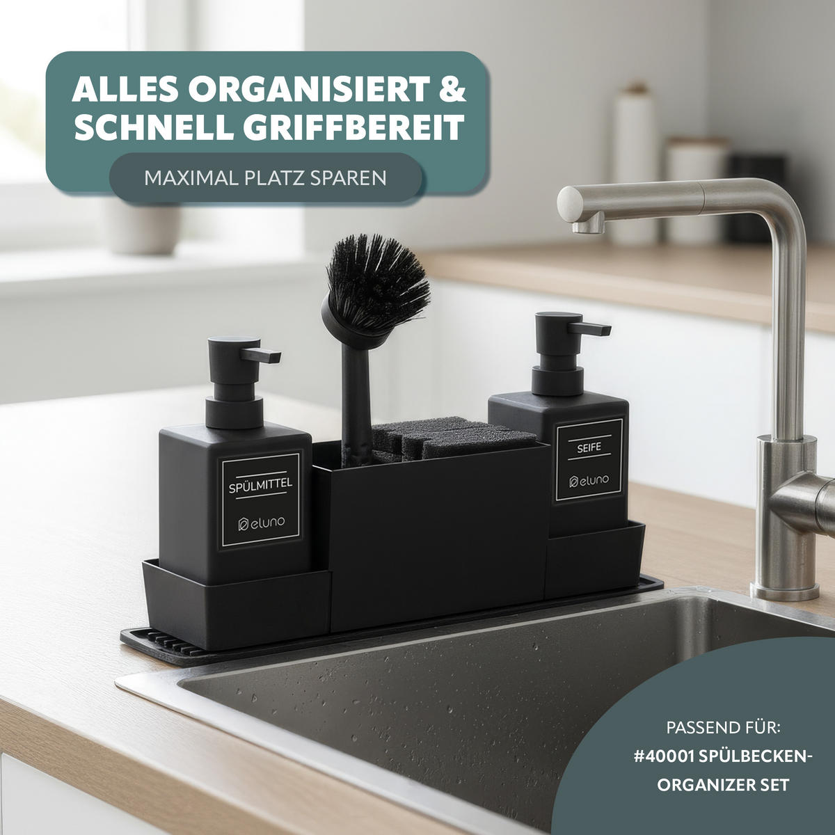 SPÜLSCHWAMMSET 10tlg., weiche und Scheuerseite - Dunkelgrau, Kunststoff (10/4/7cm) - eluno