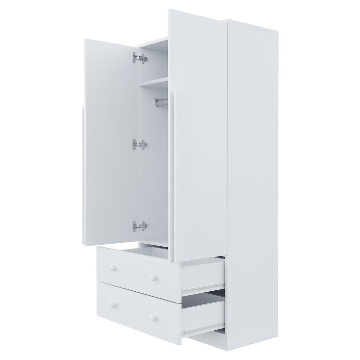 KLEIDERSCHRANK 70x40x170cm 2 Türen Schubladen Weiß - Weiß, Holz (70/170/40cm) - FLIEKS