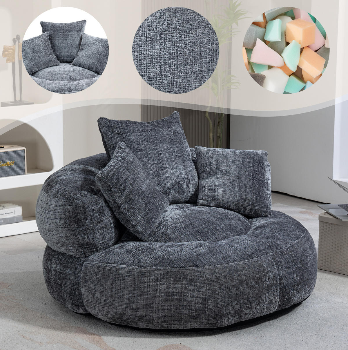 SESSEL 108/52/108 cm Grau aus Chenille - Grau, Textil (108/52/108cm) - OKMYHOME