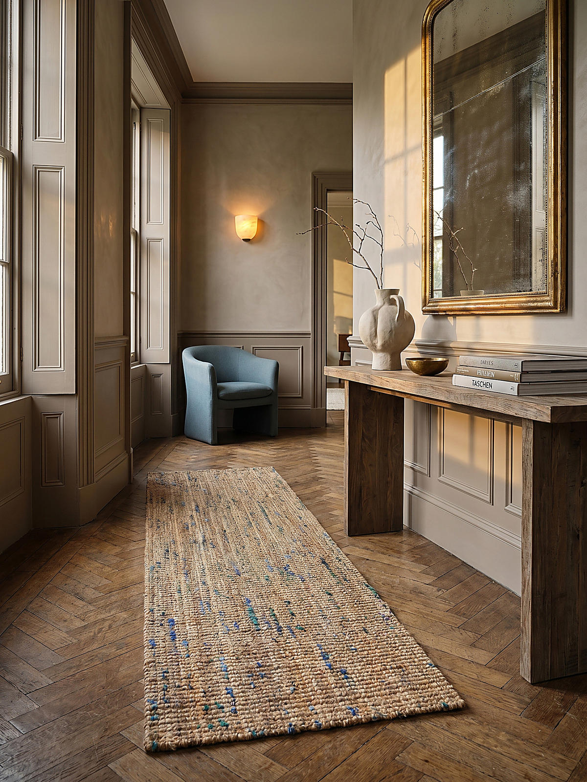 JUTETEPPICH handgewebt ERME, in Naturjute, Natur-Blau, 60 x 230 cm - Beige, Textil (60/230cm) - KADIMA DESIGN