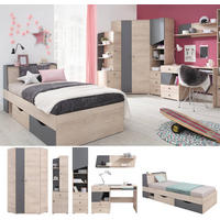 JUGENDZIMMER Davis Set B mit Bett 90 x 200 - Eiche / Anthrazit - Eichefarben/Anthrazit, Holzwerkstoff (94/85/230cm) - QMM TraumMöbel