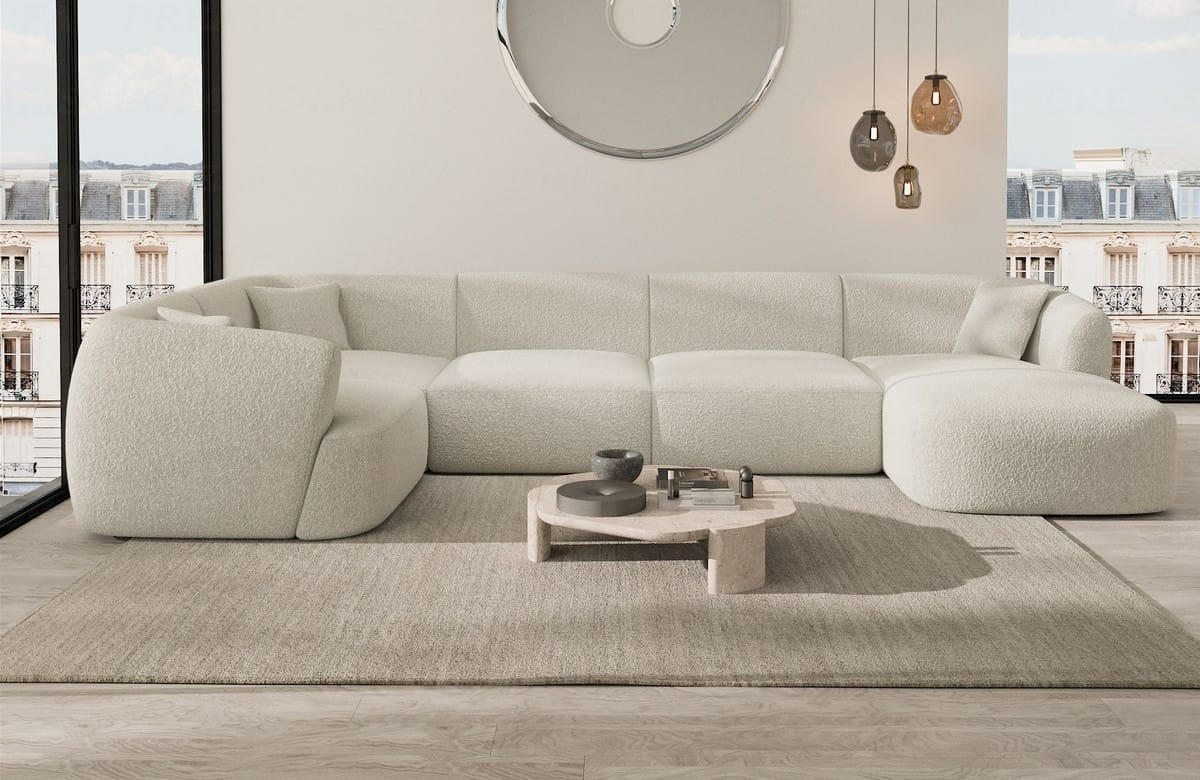 WOHNLANDSCHAFT Azura Pearl Boucléstoff - Perlmutt, Kunststoff (325/78/177cm)