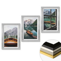 WANDBILDER 3er Set - 20x30 cm Silberner Rahmen - Fenster für Boote auf dem Bergsee - Silberfarben, Kunststoff (20/30cm) - ArtPrintCave