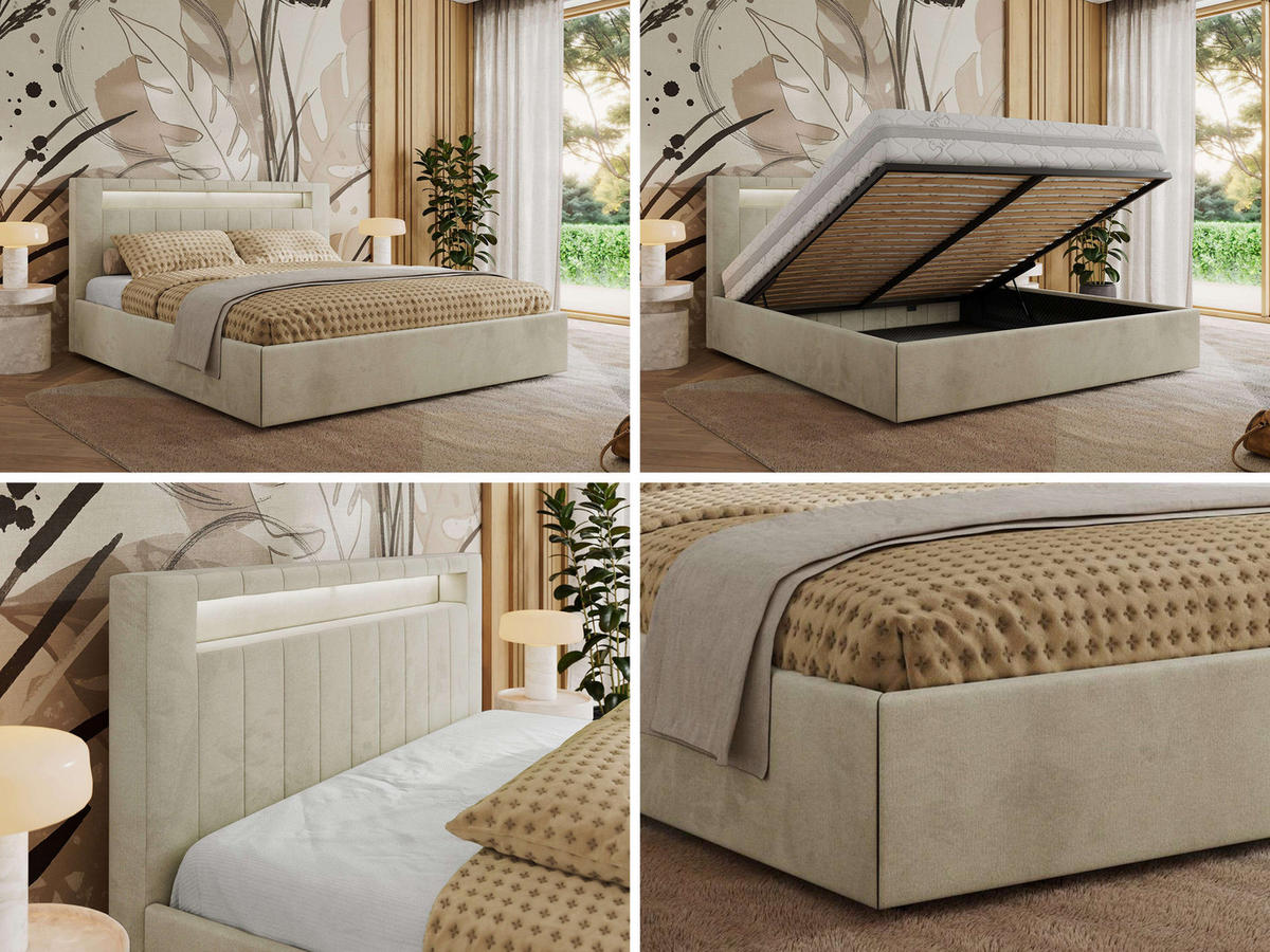 POLSTERBETT GOLD 5 CLASSIC 180/200 - Beige Velvet - Pocket-Matratze - Beige, Textil (180/200cm) - MKS