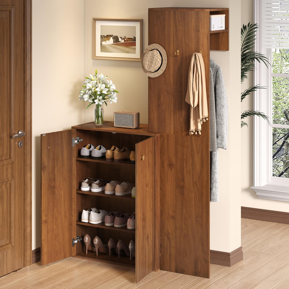 KOMPAKTGARDEROBE mit Schuhschrank 115 x 38,5 x 191,5 cm MDF nussbaumfarben - Braun, Holzwerkstoff (38.5/191.5/115cm) - Beauniv