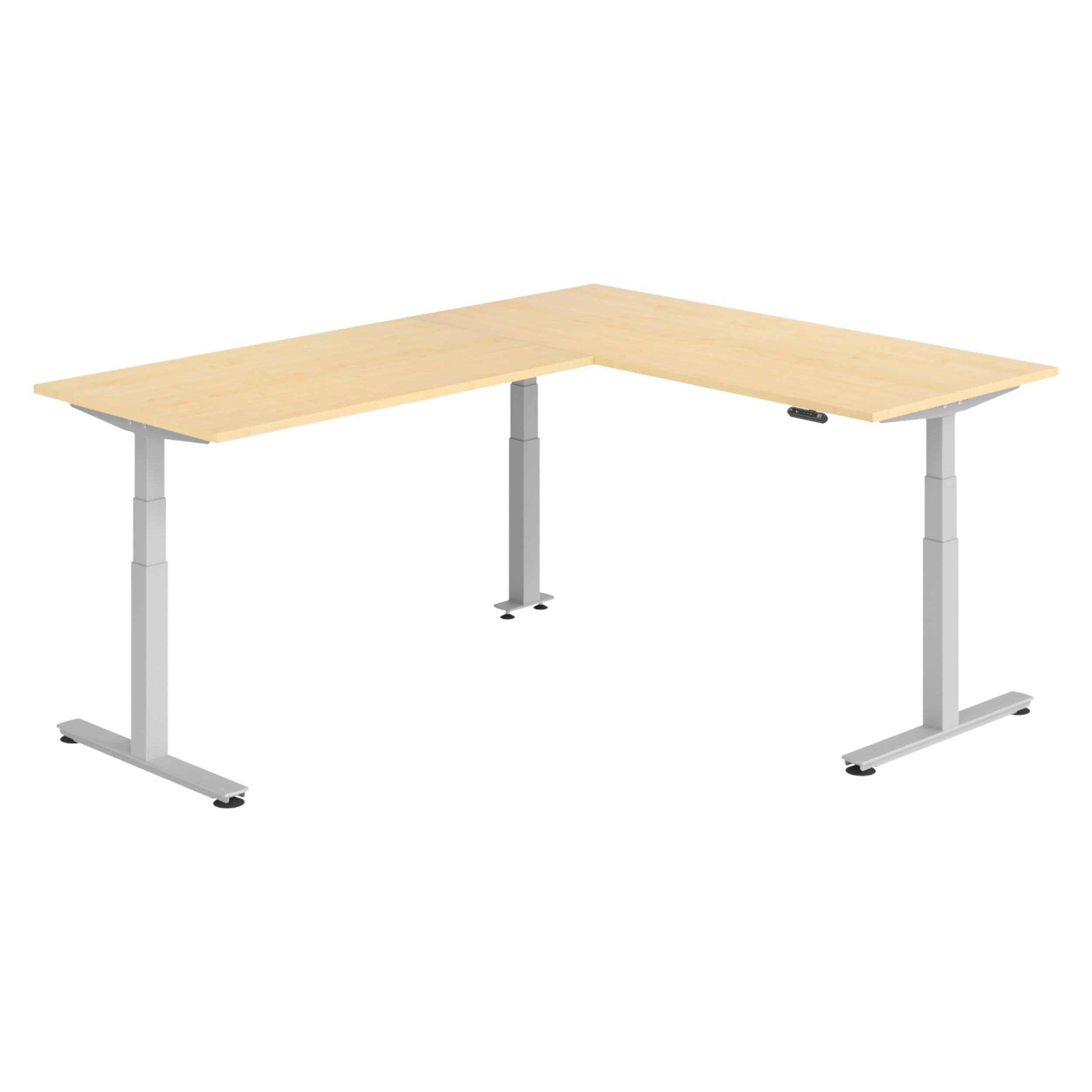 ECKSCHREIBTISCH elektrisch höhenverstellbar L-Form 240/180/74 cm in Ahornfarben/Silberfarben - Silberfarben/Ahornfarben, Holzwerkstoff (240/180/74cm) - bümö