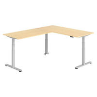 ECKSCHREIBTISCH elektrisch höhenverstellbar L-Form 240/180/74 cm in Ahornfarben/Silberfarben - Silberfarben/Ahornfarben, Holzwerkstoff (240/180/74cm) - bümö