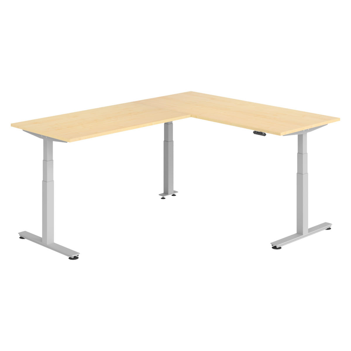 ECKSCHREIBTISCH elektrisch höhenverstellbar L-Form 240/180/74 cm in Ahornfarben/Silberfarben - Silberfarben/Ahornfarben, Holzwerkstoff (240/180/74cm) - bümö
