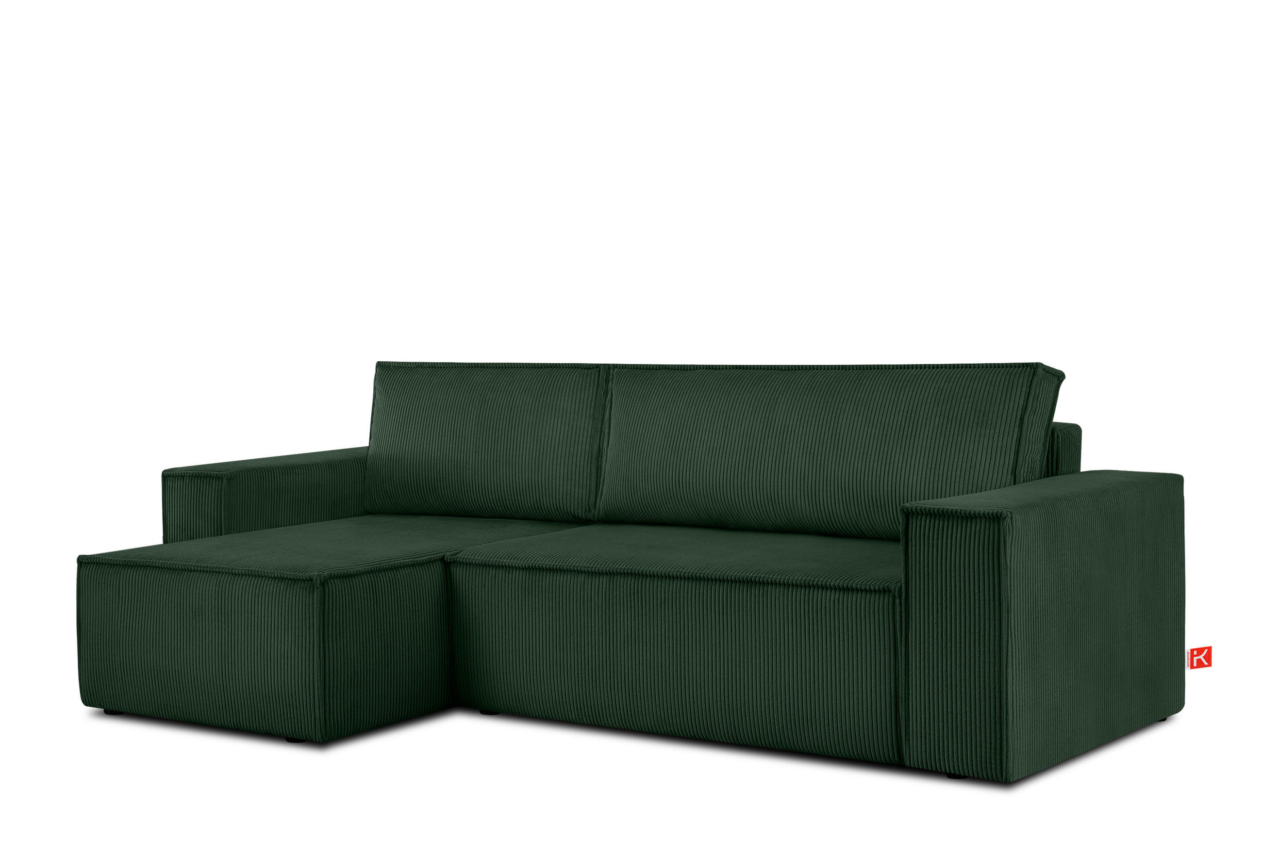 ECKSCHLAFSOFA NAPI Universal Links Rechts mit Bettkasten, Cord-Stoff, dunkelgrün - Dunkelgrün/Schwarz, Textil (262/148cm) - KONSIMO®