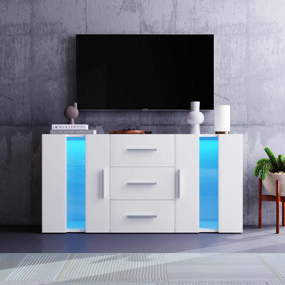 SIDEBOARD LED 140x35x70cm TV-Schrank Lowboard Stauraum - Weiß, Holzwerkstoff (35/70/140cm) - FLIEKS