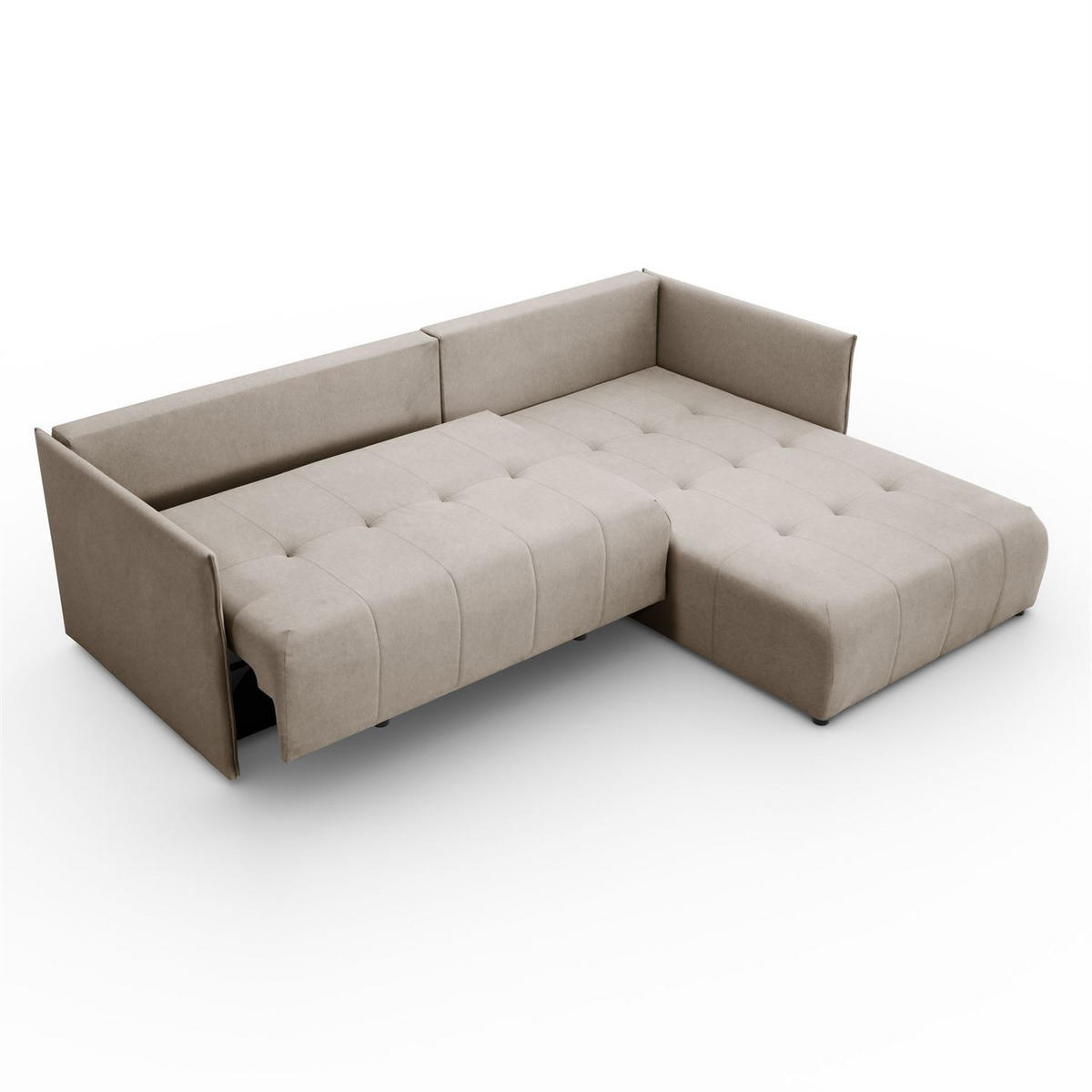 ECKSOFA APOLLO L mit Schlaffunktion und Bettkasten – rechte Seite - Beige, Textil (246/188cm) - Lookway
