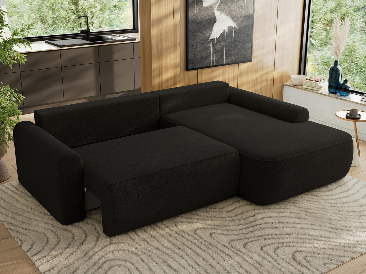 ECKSCHLAFSOFA CUBO L Schwarz Boucle - rechts - Schwarz, Kunststoff/Textil (187/273cm) - MKS