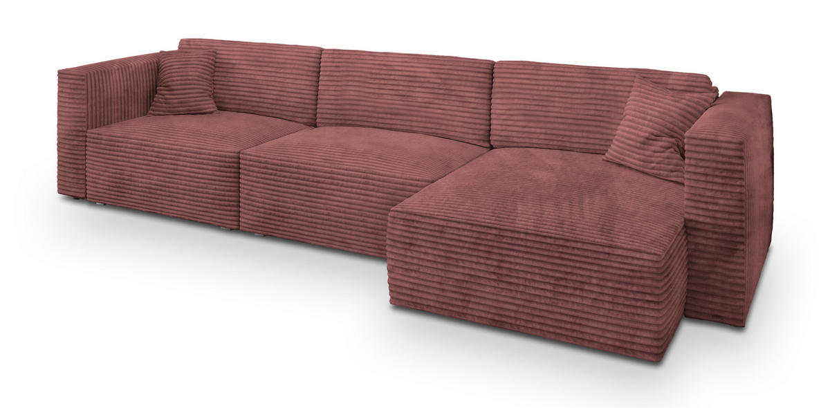 ECKSOFA TOLMO Rosa Kordstoff mit Schlaffunktion - Rosa, Holz (347/148cm) - MASSENO