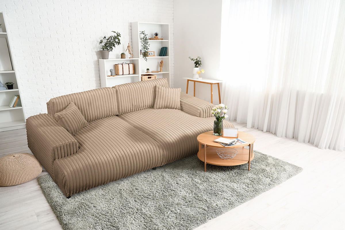 BIGSOFA - Taupe/Schwarz, Kunststoff/Textil (237/79/144cm) - home24