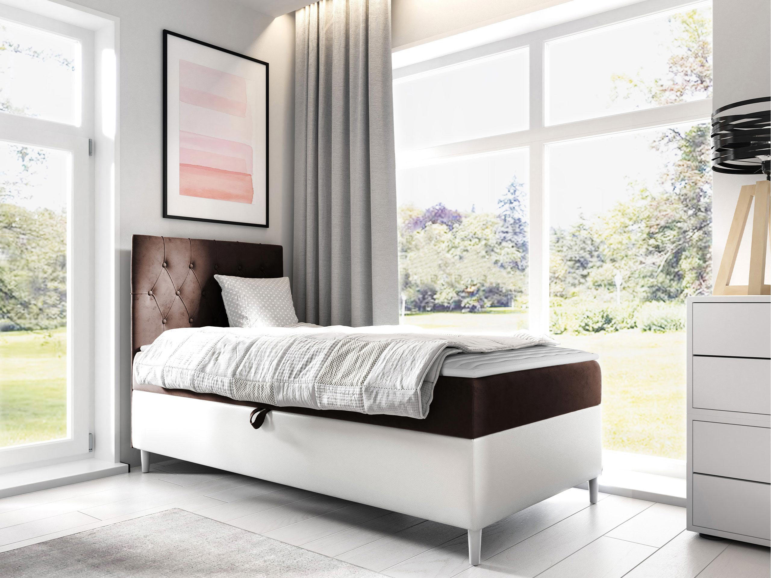 BOXBETT Filip Junior 1, Seite zum Öffnen des Bettkastens: Links - Weiß/Braun, Holz (100/200cm) - MIRJAN24