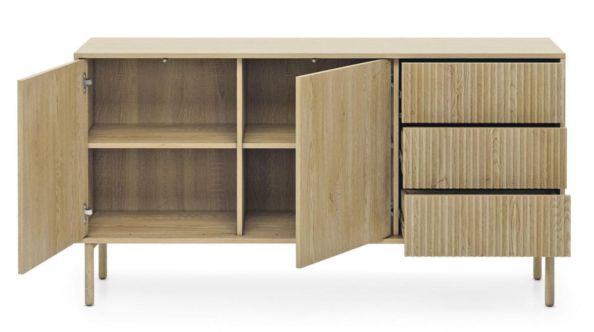 KOMMODE Weiß AVO Gerillt Niedrig 153 cm - Gelb, Holz (153.5/79.8/39.5cm) - Sepro Meble