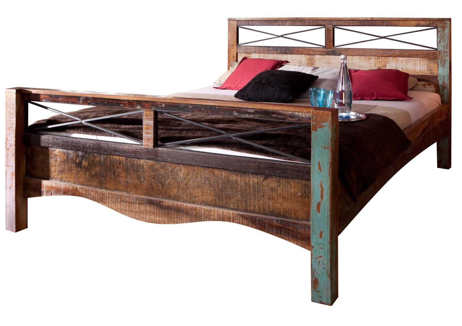 HOLZBETT Altholz 160x200x100 mehrfarbig lackiert NATURE OF SPIRIT #46 - Multicolor, Holz (160/200cm) - Massivmoebel24