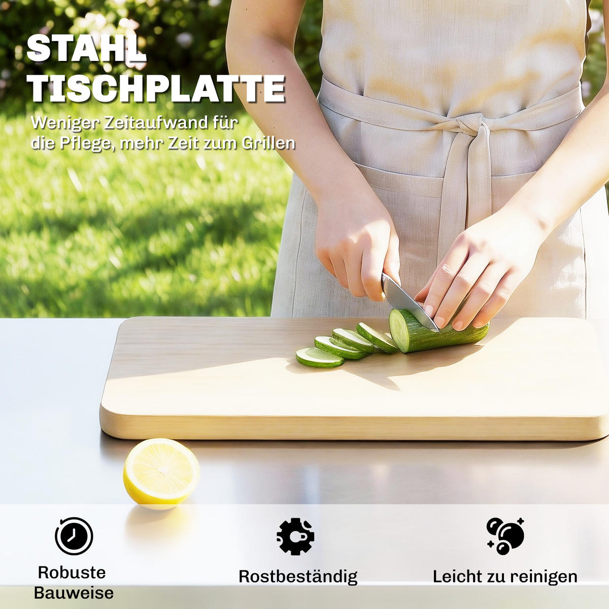 GRILLWAGEN Edelstahl Metall Schwarz - Schwarz, Metall (51/80/77cm) - Outsunny