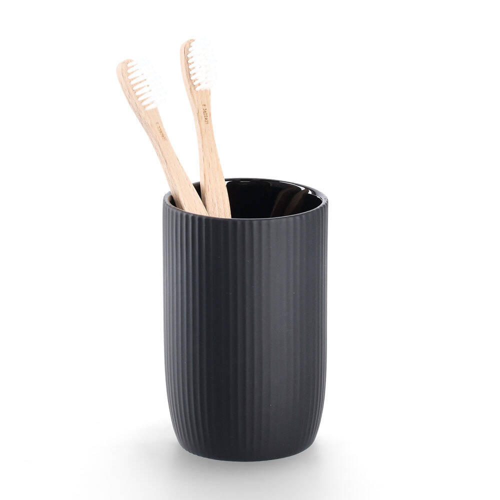 ZAHNBÜRSTENBECHER Keramik Ø 7,7 cm - Schwarz, Keramik (7.7/12/7.7cm)