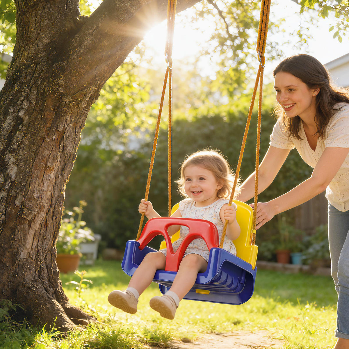 KINDERSCHAUKEL Rot, Blau, Gelb - Dunkelblau, Kunststoff (33/42cm) - Outsunny