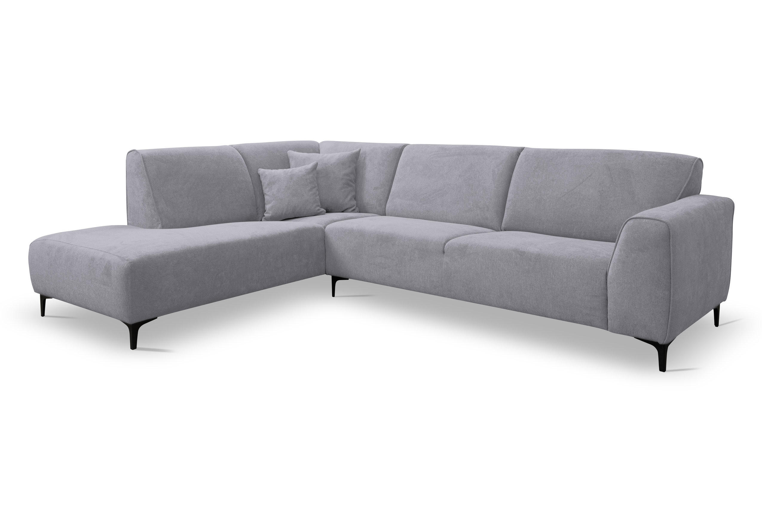 ECKSOFA Mula in L-Form, Coach Farbe: Hellgrau, Velourstoff, Ottomane Links - Hellgrau, Textil (210/274cm) - VENASI MÖBEL