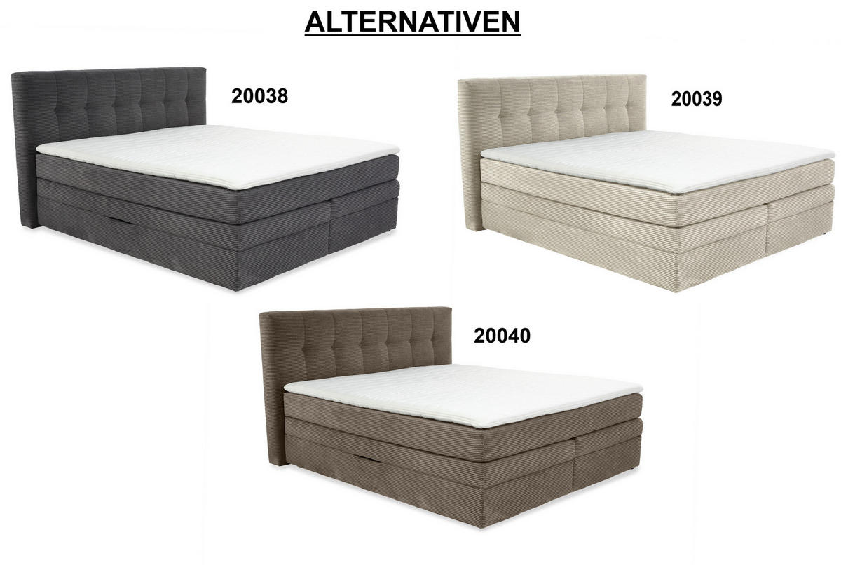 BOXSPRINGBETT 180x200 cm, 7-Zonen-Tonnentaschen-Federkernmatratzen H3, Topper, Bonell-Federkern, 2 Bettkästen, Cord Beige Grau / 20039 - Greige/Beige, Kunststoff/Textil (180/200cm) - luma-home