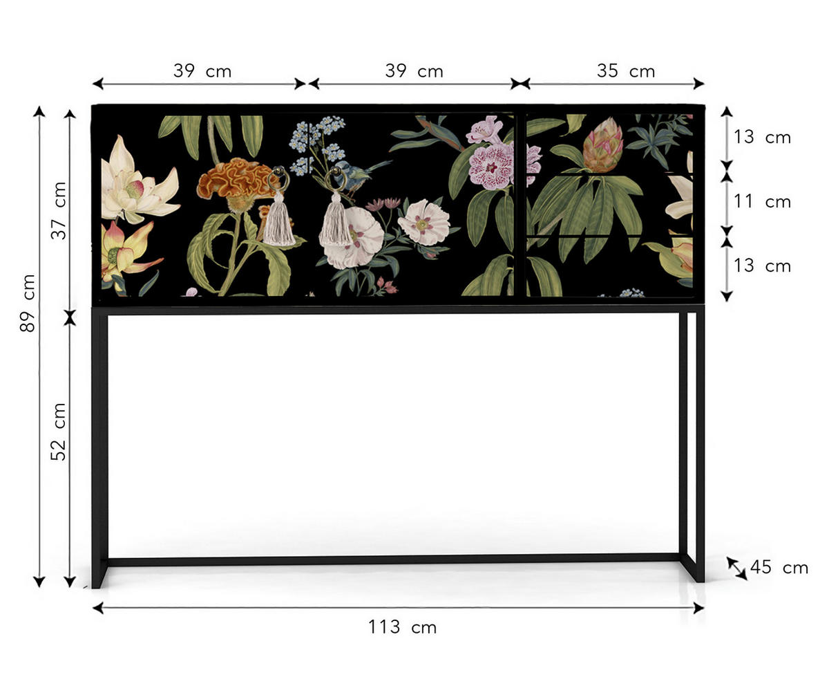 KONSOLE aus MDF mit 2 Türen und 3 Schubladen schwarzes florales Muster JARA - Multicolor, Holzwerkstoff (113/45/88cm) - RNT By Really Nice Things