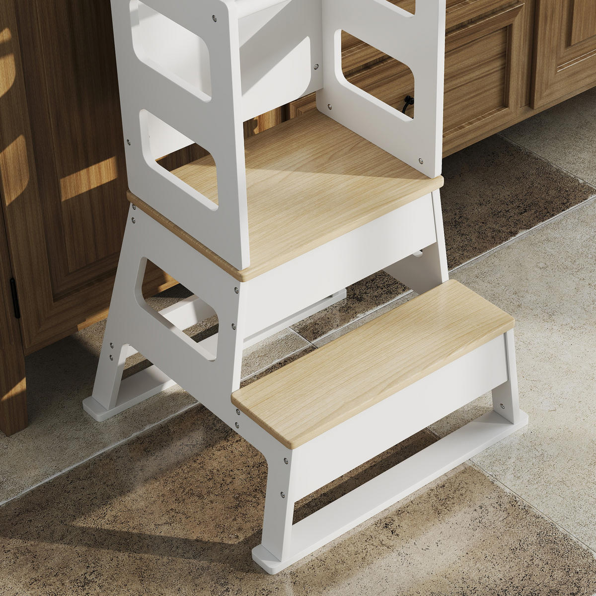 LERNTURM DE-17253 mit Tafel & trapezförmiger Sicherheitsstruktur Weiß - Weiß, Naturmaterialien (52.5/87.5/55cm) - ComfortXL