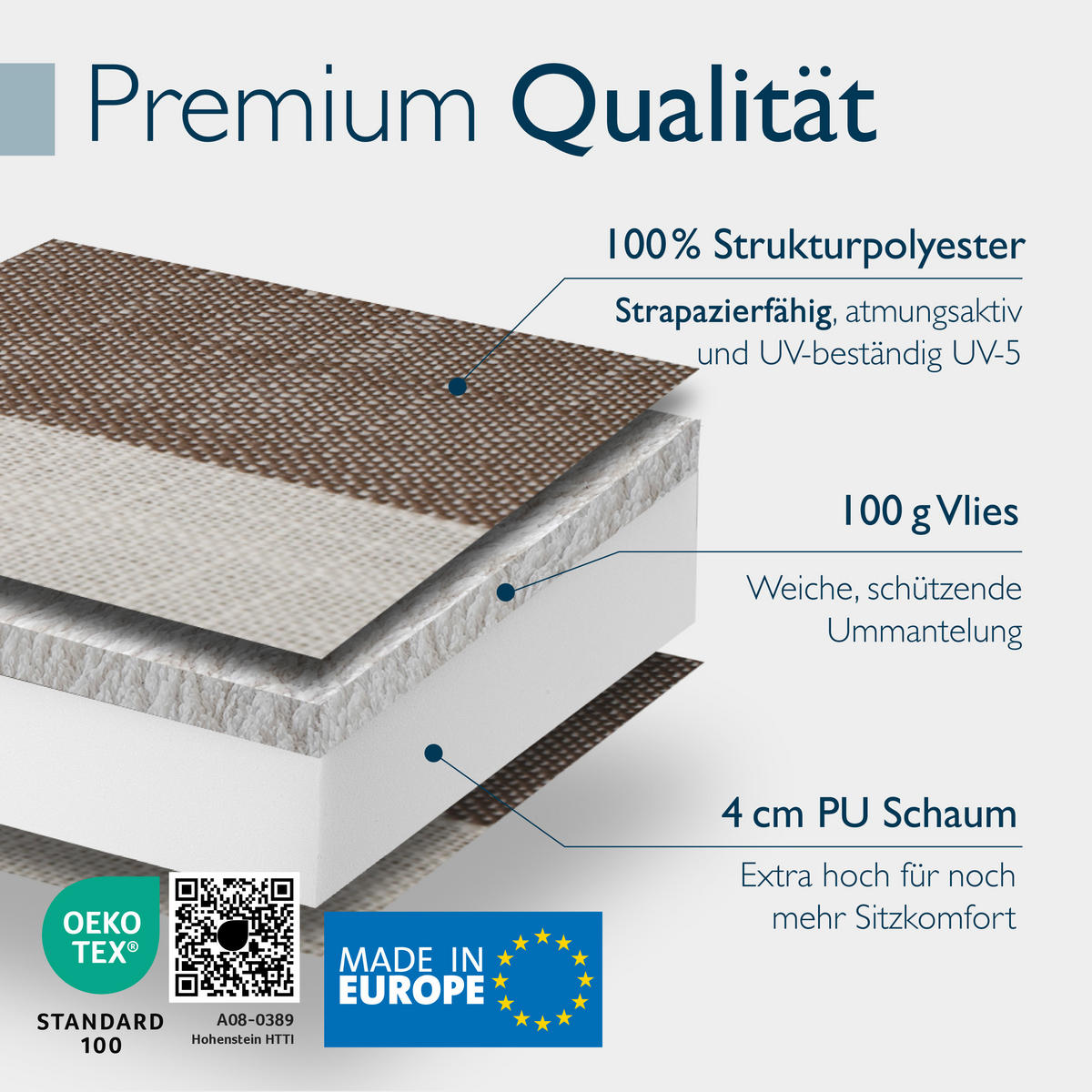 HOCHLEHNER Sun-HL 119x50x8cm Beige-Weiß-Gestreift (2tlg) - Beige, Textil (50/120cm) - Beautissu 