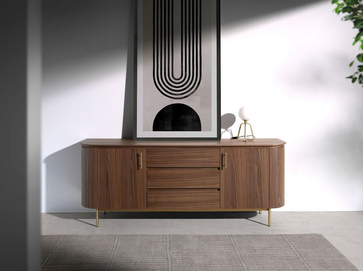 SIDEBOARD Sideboard Nussbaum und goldener polierter Stahl 210/45/80 cm - Goldfarben/Schwarz, Holz (210/80/45cm) - ANGEL CERDA