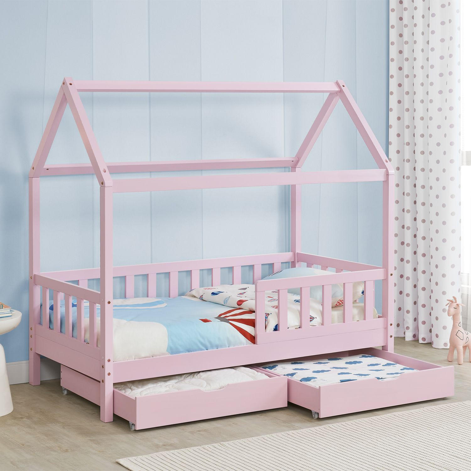 KINDERBETT Marli rosa 80x160 cm mit Bettkasten und Matratze - Rosa, Holz (80/160cm) - Juskys