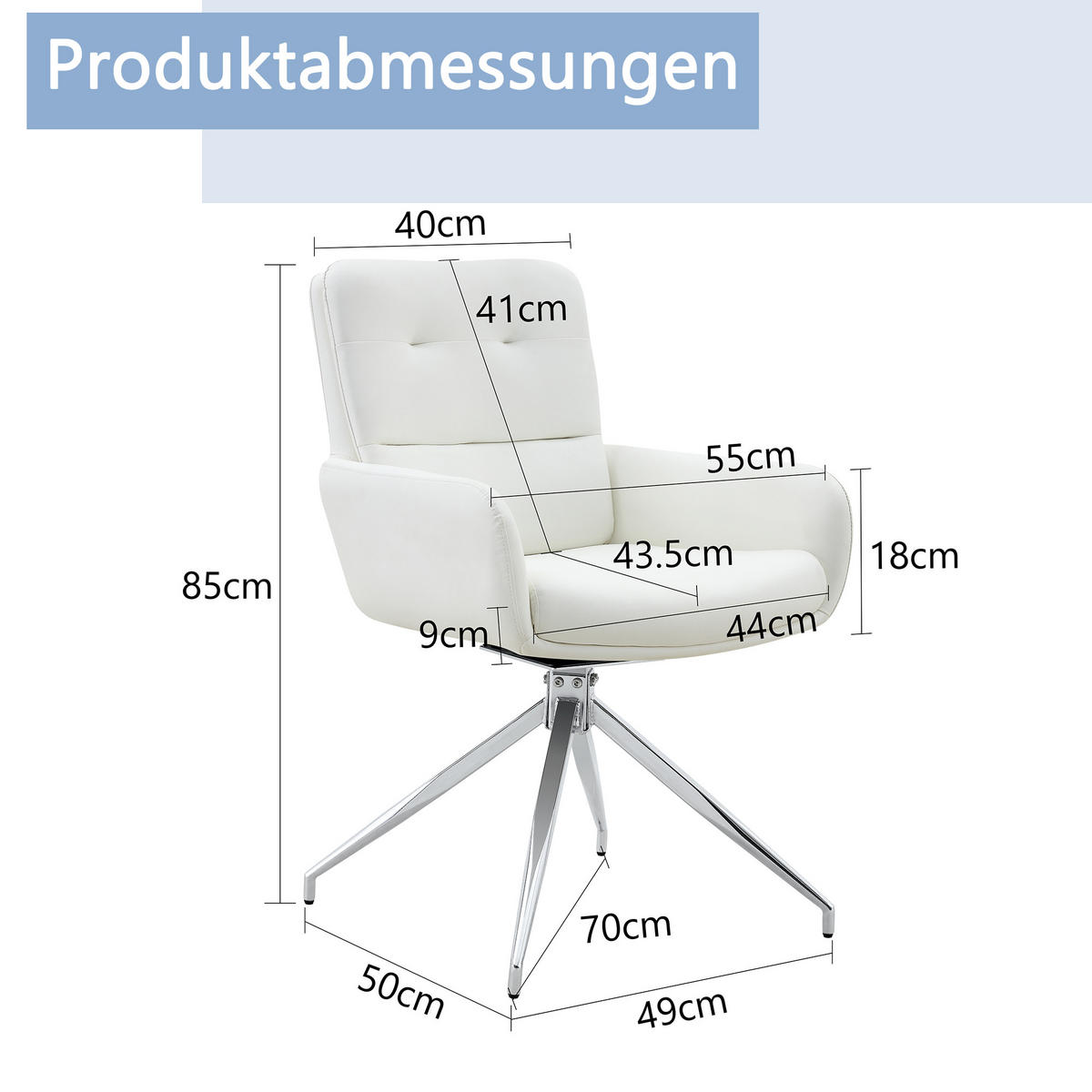ARMLEHNSTUHL-SET DE-36549 2 Stück mit PU-Bezug Weiß - Weiß, Metall (50/85/55cm) - ComfortXL