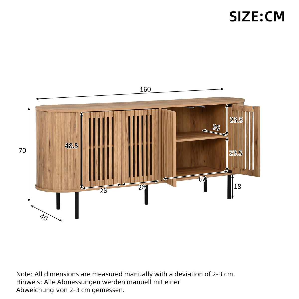 PŘÍBORNÍK Přírodní se 4 posuvnými dvířky, 160 × 40 × 70 cm - přírodní, kompozitní dřevo (160/70/40cm) - Urban Meuble