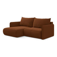 ECKSOFA mit Schlaffunktion Samt Stoff Orange - Terracotta/Schwarz, Kunststoff/Textil (148/207cm) - Makamii