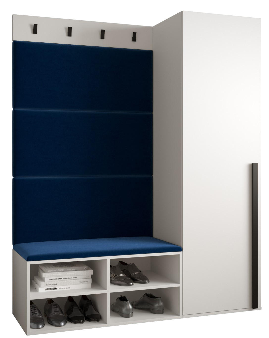 Möbel Kryspol Garderoben-Set Weiß, Dunkelblau 134x184x42 cm