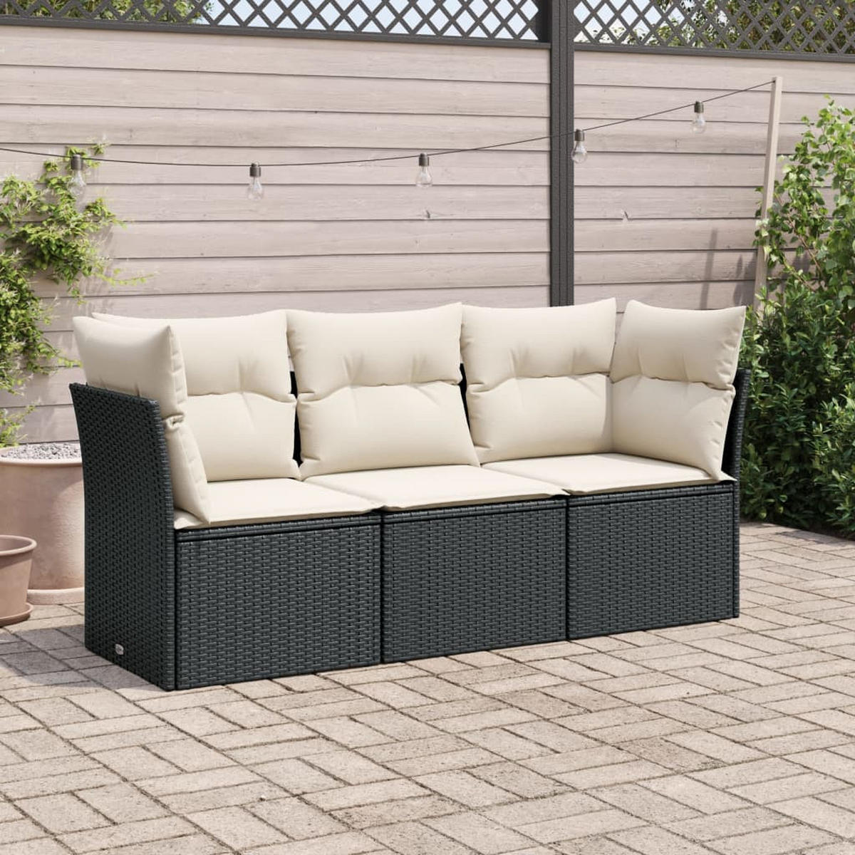 GARTEN-SOFAGARNITUR 3-teilig Mit Kissen Schwarz Poly Rattan - Schwarz, Kunststoff - vidaXL