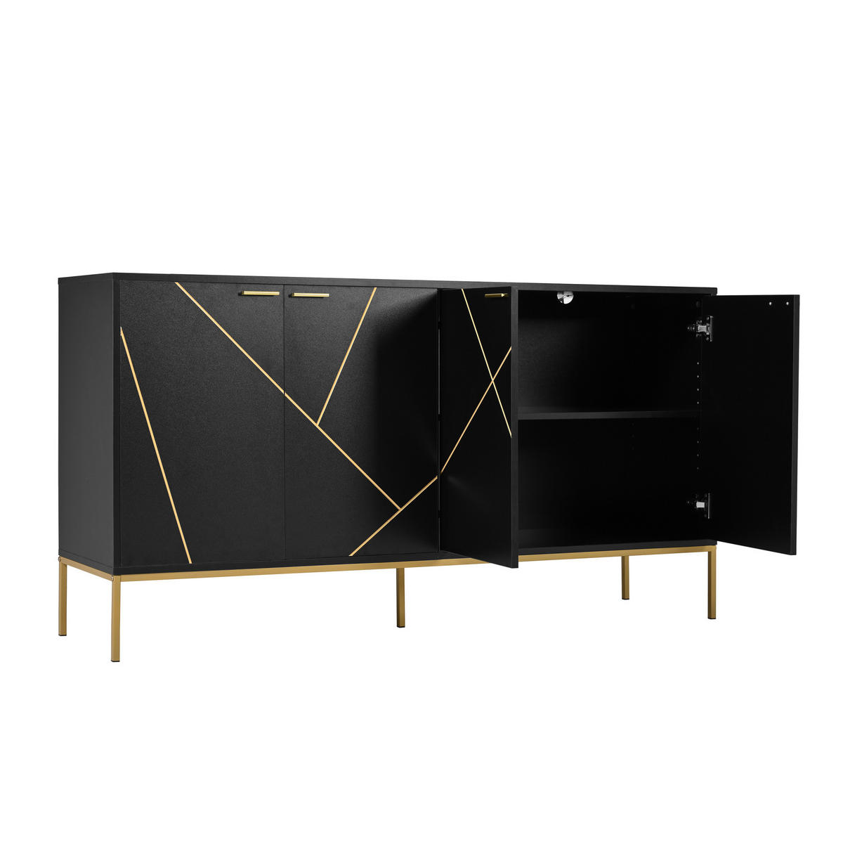 SIDEBOARD im kompakten Design mit Schubladen und Türen, platzsparend, modern und vielseitig, 150/40/80 cm, Schwarz und Gold - Schwarz, Holzwerkstoff (150/80/40cm) - Redom